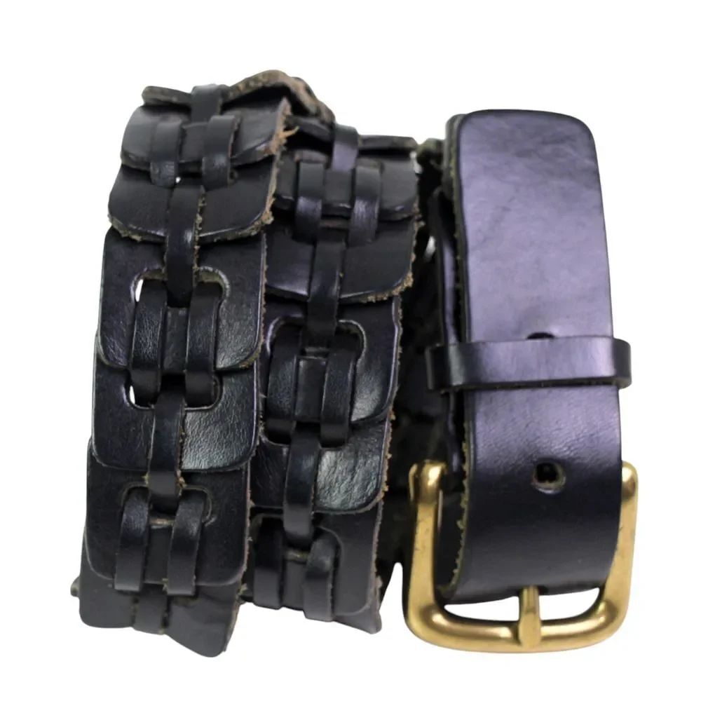 CLASSIC BRAIDED BLACK GENUINE LEATHER 1 1/4"Wd DRESS WOMEN'S BELT Sz M/L (C39